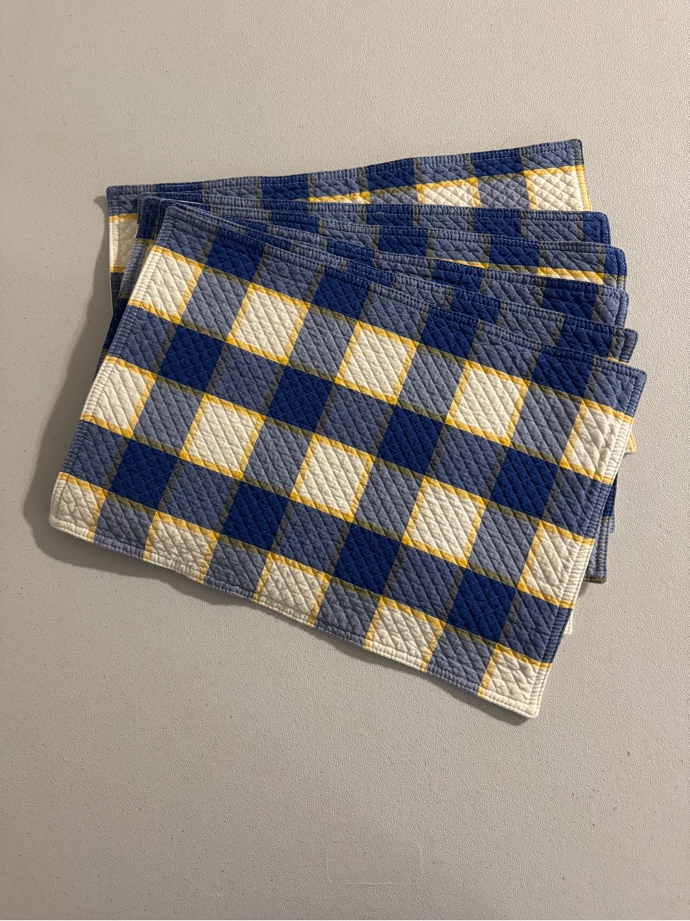 Quilted Placemat Set in Blue, Cream and Yellow - Set of 6